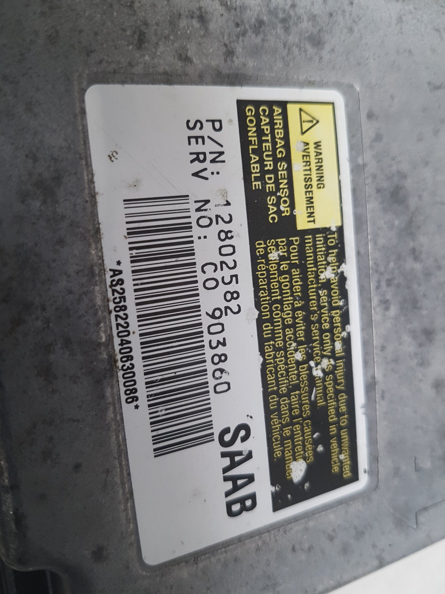 2004 Saab 9-3  Convertible Airbag Module 12802582