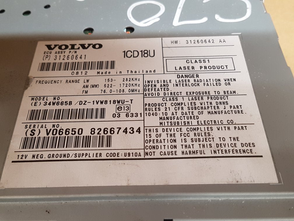 2008 - 2009 Volvo C70  Convertible CD Player 31260641