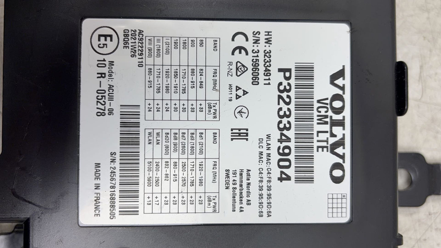 2016 - 2023 Volvo XC90 II 256 Estate BLUETOOTH ECU CONTROL UNIT MODULE 32334904